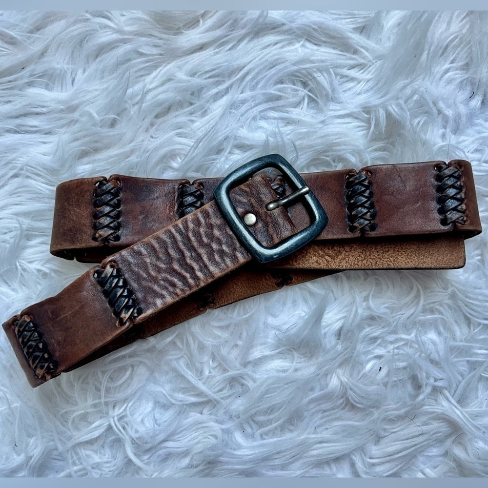 Levi's Brown Braided Leather Links Belt with Copper Buckle 3799 rare 41” 🤎
